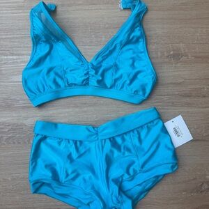 Women’s Turquoise Blue Wireless Bralette and High-Waist Shorts Set